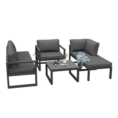 Seil-Gartenmöbel-Set, Garten-Lounge-Set, Ecksofa mit verzinktem Eisengestell, verstellbare Beine, inklusive aller Sitz- und Rückenkissen, grau