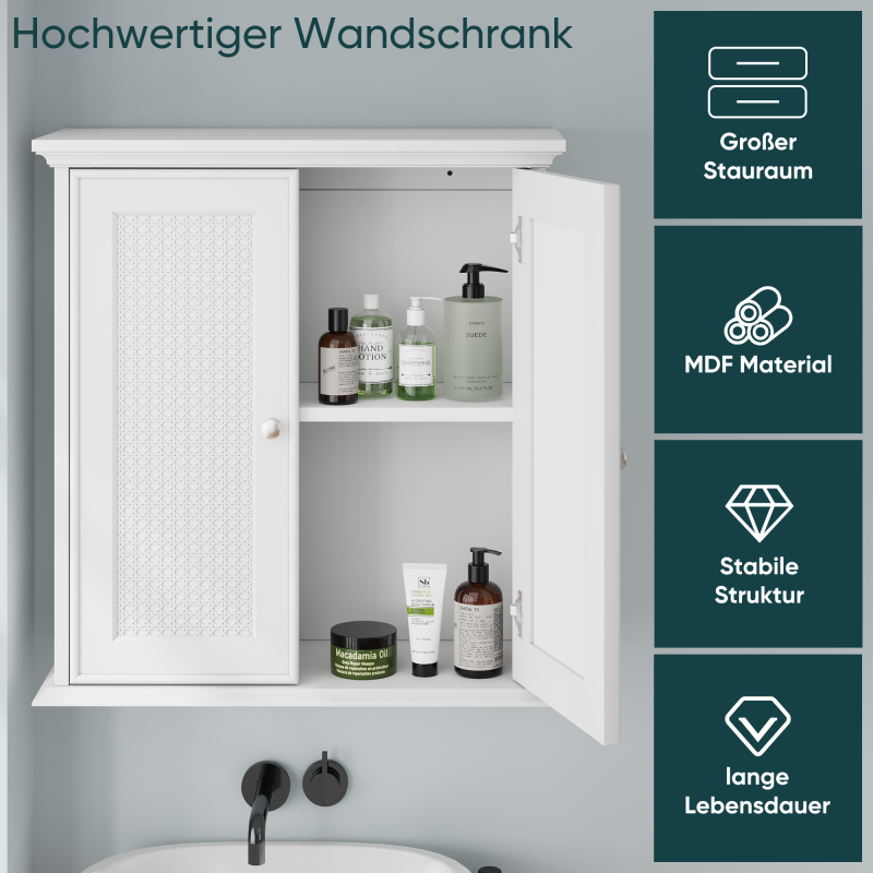 Weißer wandmontierter Badezimmerschrank, Badezimmer Medizinschrank mit verstellbaren Regalen