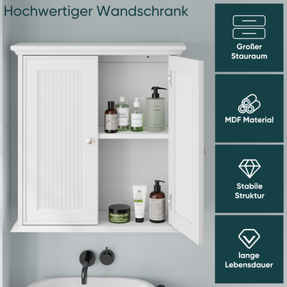 Weißer wandmontierter Badezimmerschrank, Badezimmer Medizinschrank mit verstellbaren Regalen
