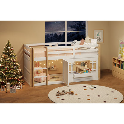 Mini-Etagenbett Weiß 90x200 cm, Kinderbett (110 cm hoch) aus Massivholz/MDF, Inkl. Lattenrost