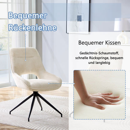 2er-Set Esszimmerstühle Weiß Stoff 360 Grad Drehbar Schwarz Lackiertes Metallgestell Atmungsaktiver Strukturstoff Moderne Polsterstühle