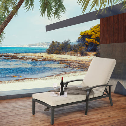 Lounge Patio Chair with Cotton Cushion, Adjustable Reclining Rust-Resistant Aluminum  Poolside Chaise Lounge Furniture, Waterproof Beige Cushion (1pc)