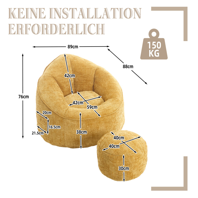 Sitzsack Sofa Stuhl für Erwachsene mit Fußstütze, Gelb
