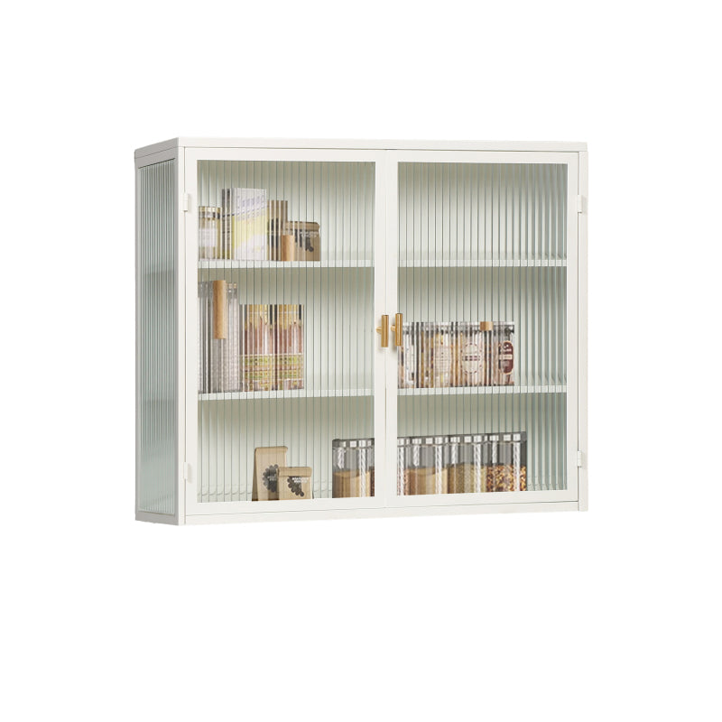 70CM Glastüren Moderner zweitüriger Wandschrank mit dreistufiger Lagerung für Eingangsbereich Wohnzimmer Badezimmer Esszimmer(White)