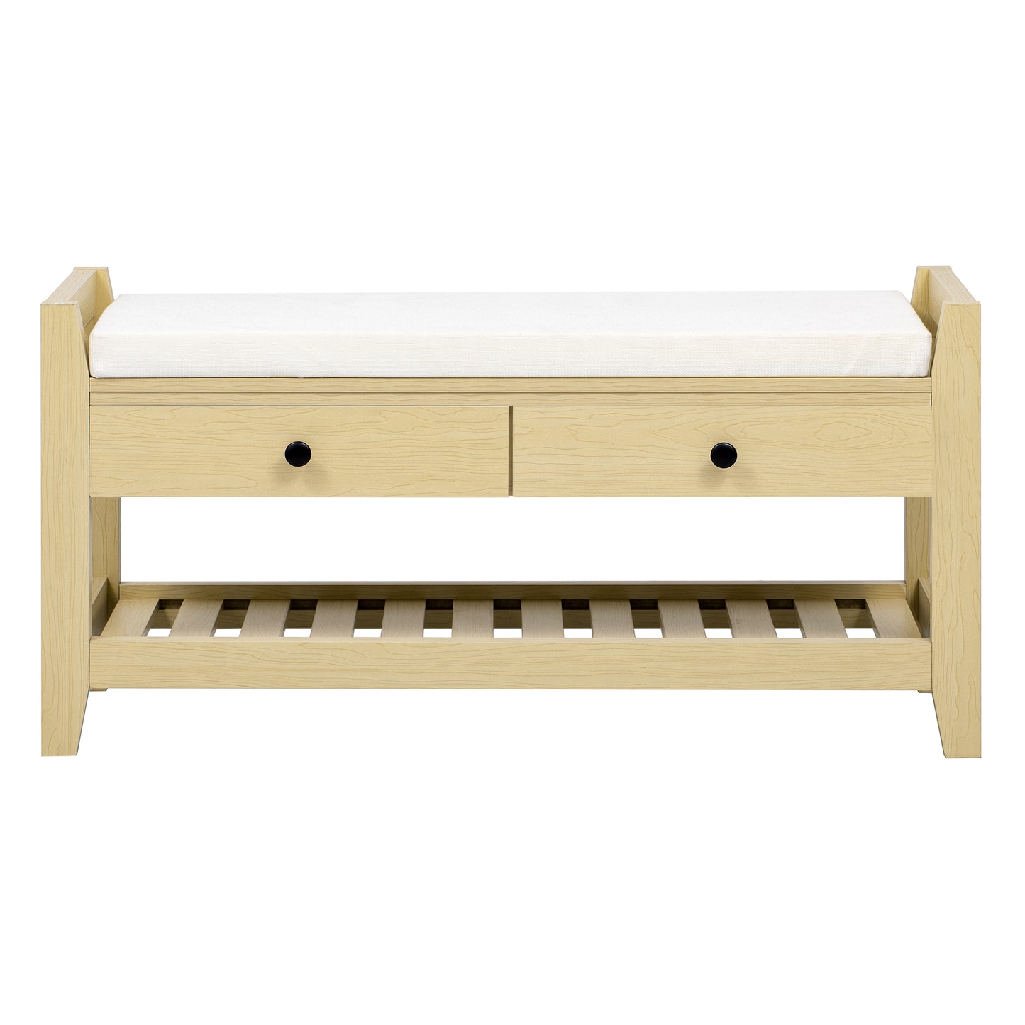 Moderne Schuhbank mit Sitzfläche und Stauraum, Soft Kissen-Oberfläche, Schuhregal für Eingangsbereich, Natur