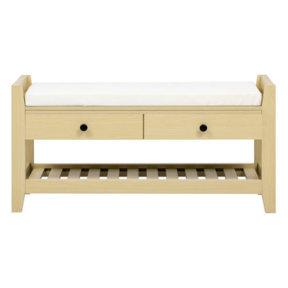 Moderne Schuhbank mit Sitzfläche und Stauraum, Soft Kissen-Oberfläche, Schuhregal für Eingangsbereich, Natur