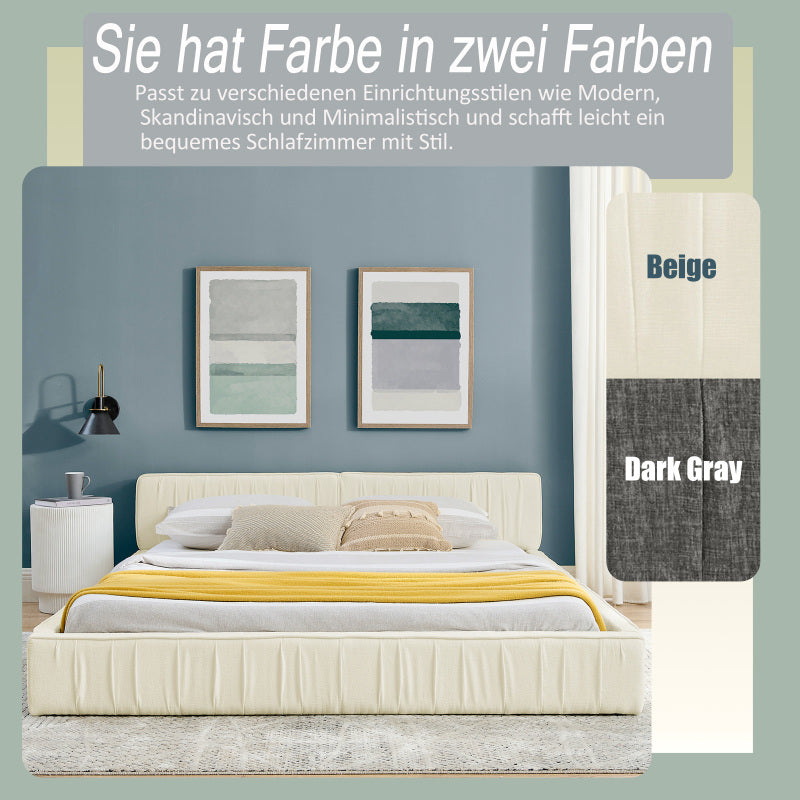 Doppelbett 160*200cm, mit Samtweichem Chenille-Bezug, Aus Ökologischem Eukalyptusholz und Stabiler Eisenrahmen, Beige (ohne Matratze)