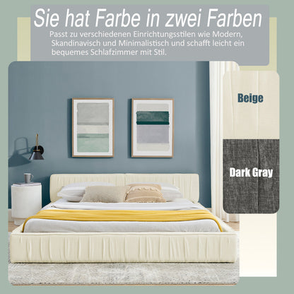 Doppelbett 160*200cm, mit Samtweichem Chenille-Bezug, Aus Ökologischem Eukalyptusholz und Stabiler Eisenrahmen, Beige (ohne Matratze)