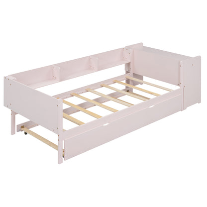 90*200cm, Flachbett, mit ausziehbarem Bett, mit Schreibtisch, drei Regale an der Seite des Bettes, Rosa