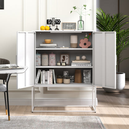 Metall-Sideboard,Lagerschrank– 2 Regale, Freistehender Stahlschrank, Magnettüren, Anti-Kipp-Sicherung, Wohnzimmer, Küche, Büro, Weiß, H 109 cm × B 85 cm × T 40 cm