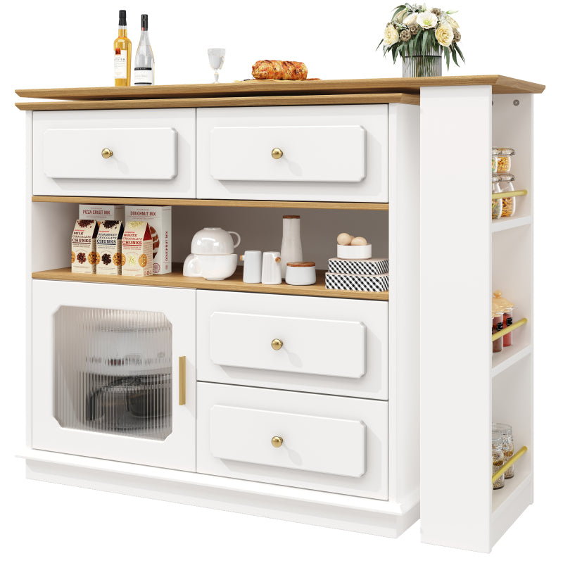 Hochtisch Kücheninsel  Bistro Table (125-181×39×104.5cm) , 360° drehbare Essbar, weiß