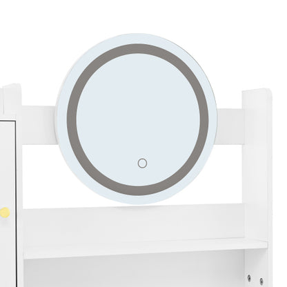 Schminktisch Weiß 90 cm mit LED Spiegel (dimmbar, 3 Farben), Frisiertisch mit 5 Schubladen & Schrank