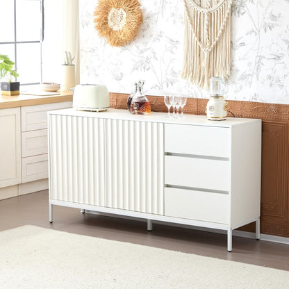 1.5m weißes modernes minimalistisches Sideboard, Aufbewahrungsschrank, Wellenmuster-Design, verstellbare Einlegeböden, 3 Schubladen, geeignet für Küche, Wohnzimmer, Korridor und andere Multi-Szene