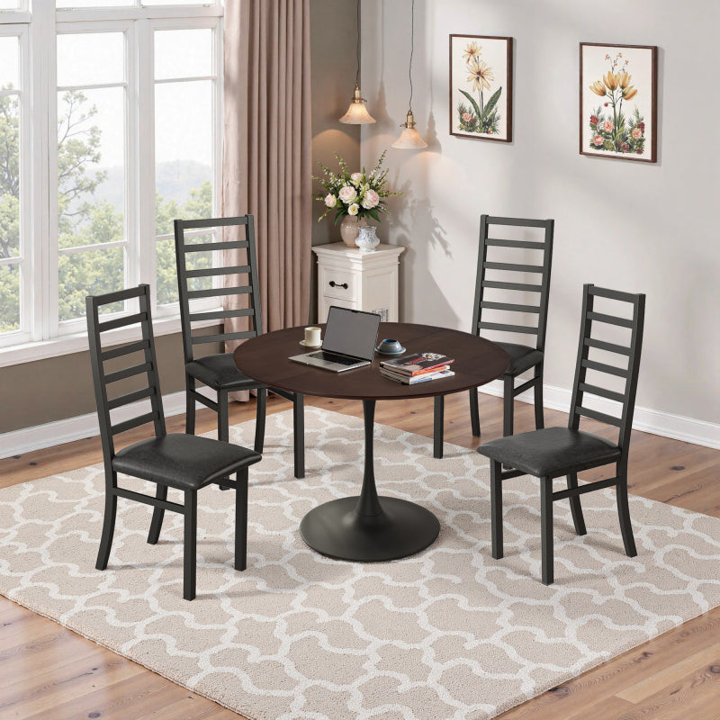 Metal Dining Chairs Set of 4, Steel Legs and PU Leather Seats, High Back Armless Dining Chairs, for Kitchen, Living Room, Black