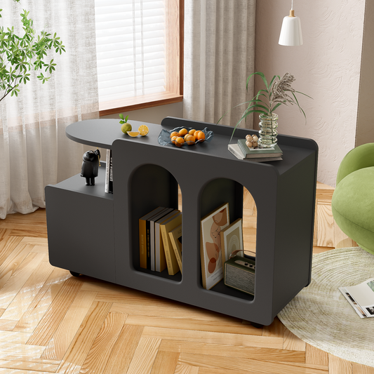 Beistellschrank mit Rollen, vielseitiger Aufbewahrungswagen für Wohnzimmer, Esszimmer und Schlafzimmer, Schwarz