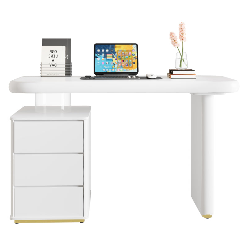 Moderner Schreibtisch 117×50×74 cm– weißer Voll-Lackierung,Wolkenform, 3 Schubladen, verdickte Tischplatte und Beine, abgerundete Kurven