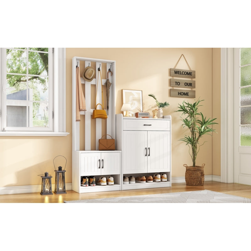 Flurgarderobe Paneel+Schuhschränke, Schuhwechsel-Set, weiß Garderoben-Set 140.6 x 32 x 180 cm