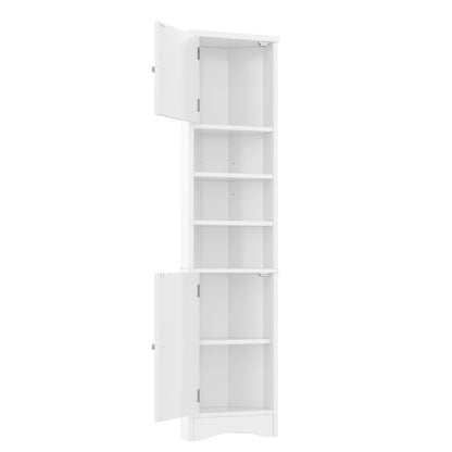 36.5 x 24.5 x 170cmDreieckiger Badezimmerschrank, feuchtigkeitsbeständiger Lack, drei offene Ablagefächer, Doppeltüren, verstellbare Einlegeböden, platzsparend, weiß