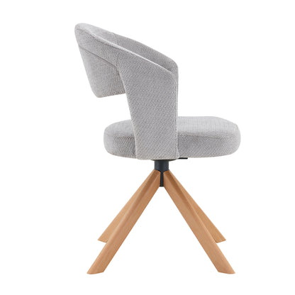 2er-Set Retro-Luxus-Drehstühle Esszimmerstühle aus Strukturstoff Grau mit Massivholzbeinen 360 Grad drehbar gepolstert mit Rückenlehne Höhe 81,5 cm