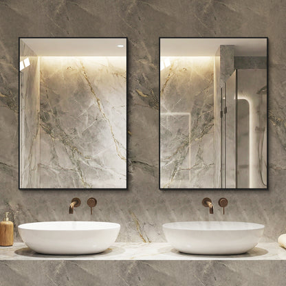 70x90 cm Badezimmerspiegel mit schwarzem Aluminiumrahmen, kupferfreier HD-Spiegel, horizontal & vertikal montierbar für Bad, Flur & Ankleidezimmer