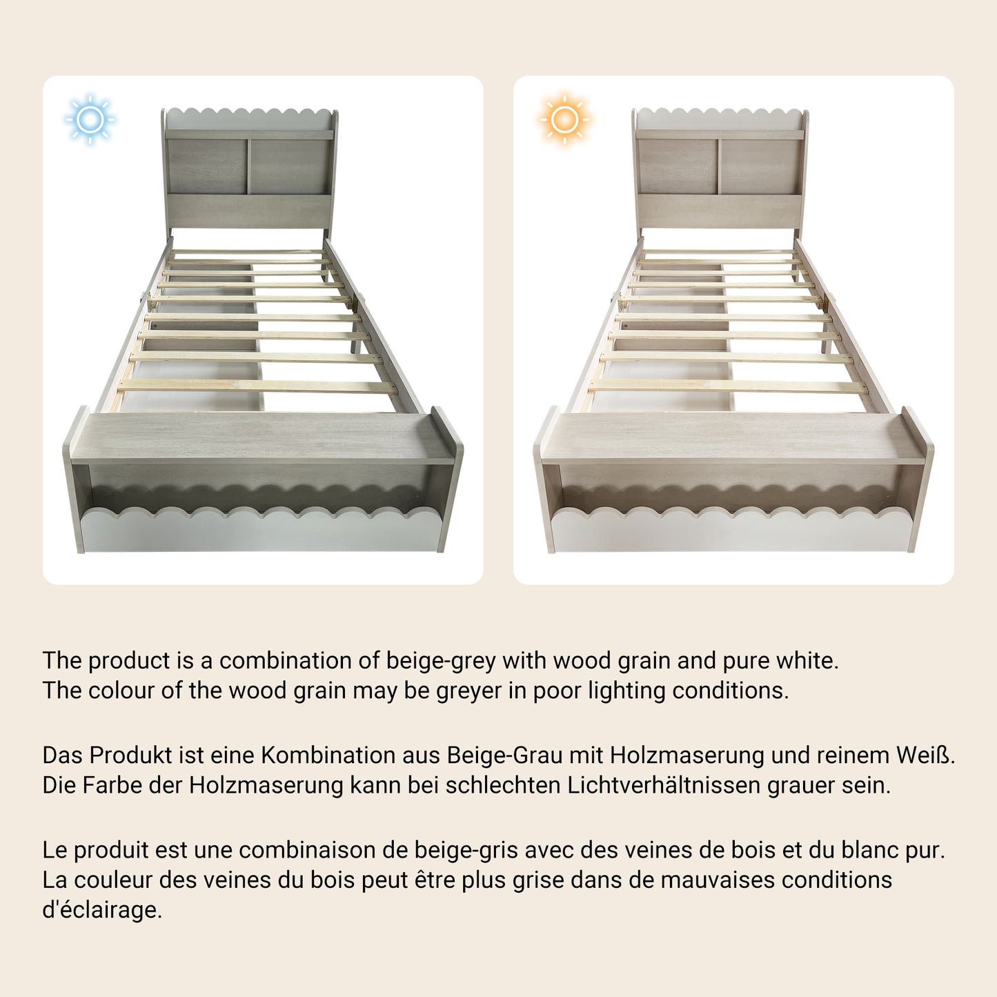 Kinderbett Einzelbett Stauraumbett mit Schubladen, Regal und Sitzbank mit Stauraum, Holzbett 90x190 cm, Weiß mit Eichefarben (Ohne Matratze)
