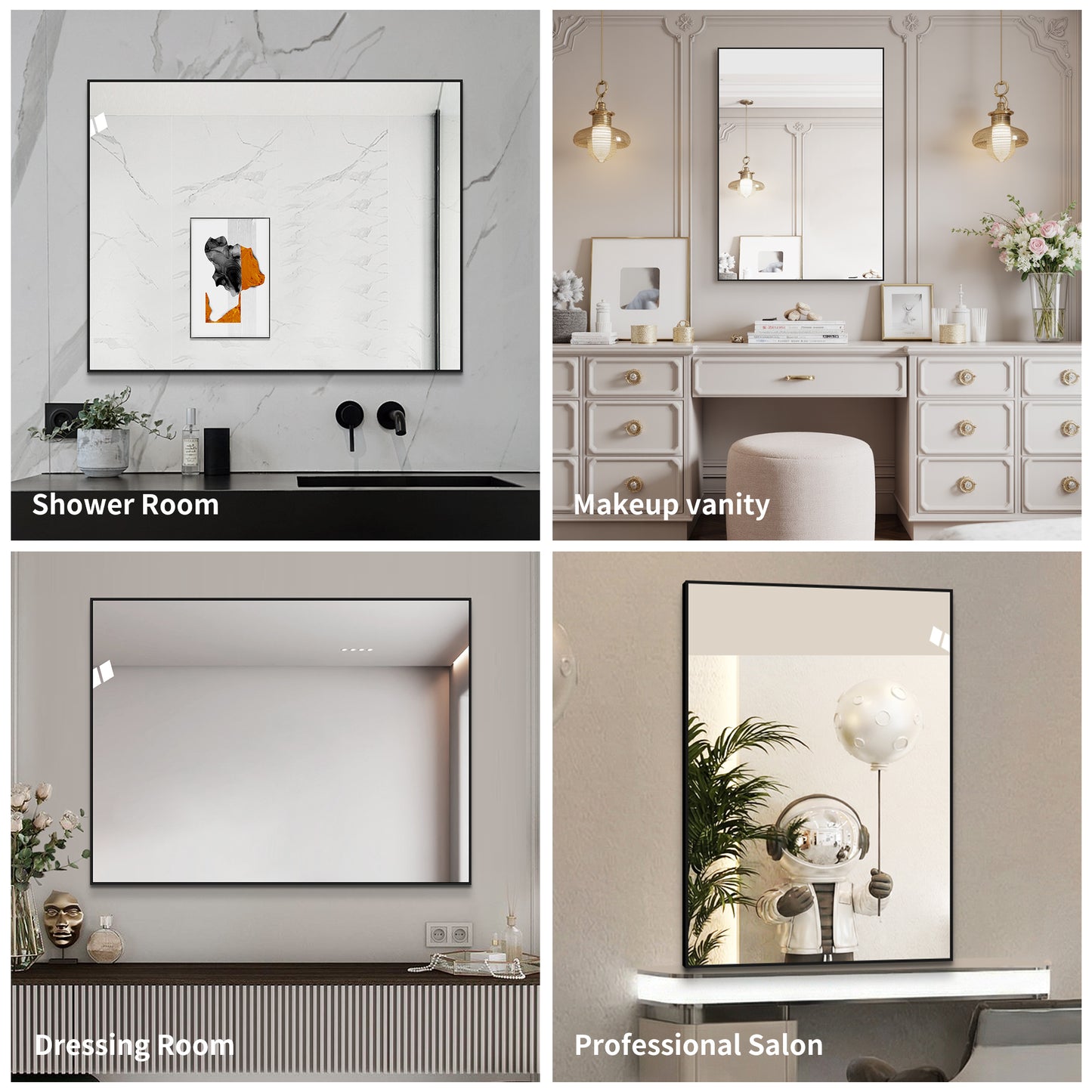 70x90 cm Badezimmerspiegel mit schwarzem Aluminiumrahmen, kupferfreier HD-Spiegel, horizontal & vertikal montierbar für Bad, Flur & Ankleidezimmer