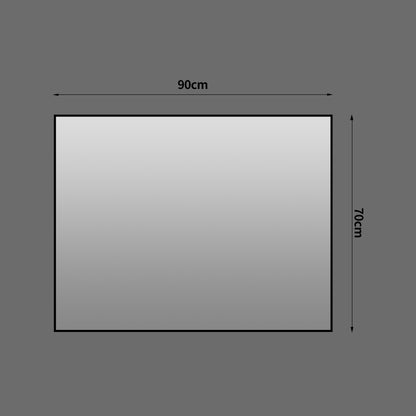 70x90 cm Badezimmerspiegel mit schwarzem Aluminiumrahmen, kupferfreier HD-Spiegel, horizontal & vertikal montierbar für Bad, Flur & Ankleidezimmer