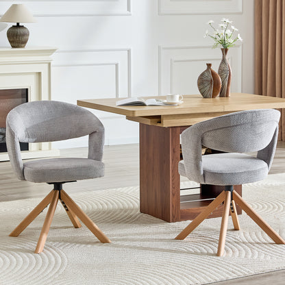 2er-Set Retro-Luxus-Drehstühle Esszimmerstühle aus Strukturstoff Grau mit Massivholzbeinen 360 Grad drehbar gepolstert mit Rückenlehne Höhe 81,5 cm