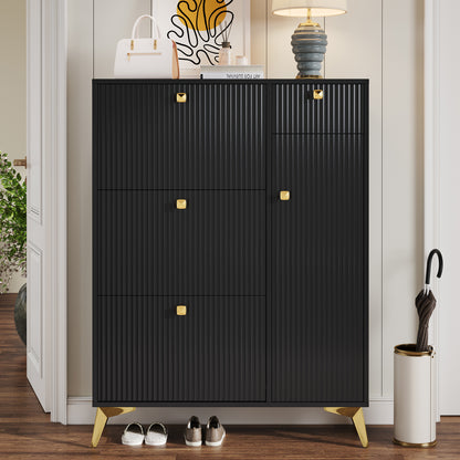 Schuhschrank mit 3 Klappen, 1 Schublade und 1 Tür, Schuhregal, Schuhkipper schmal, Schuhschrank Schwarz
