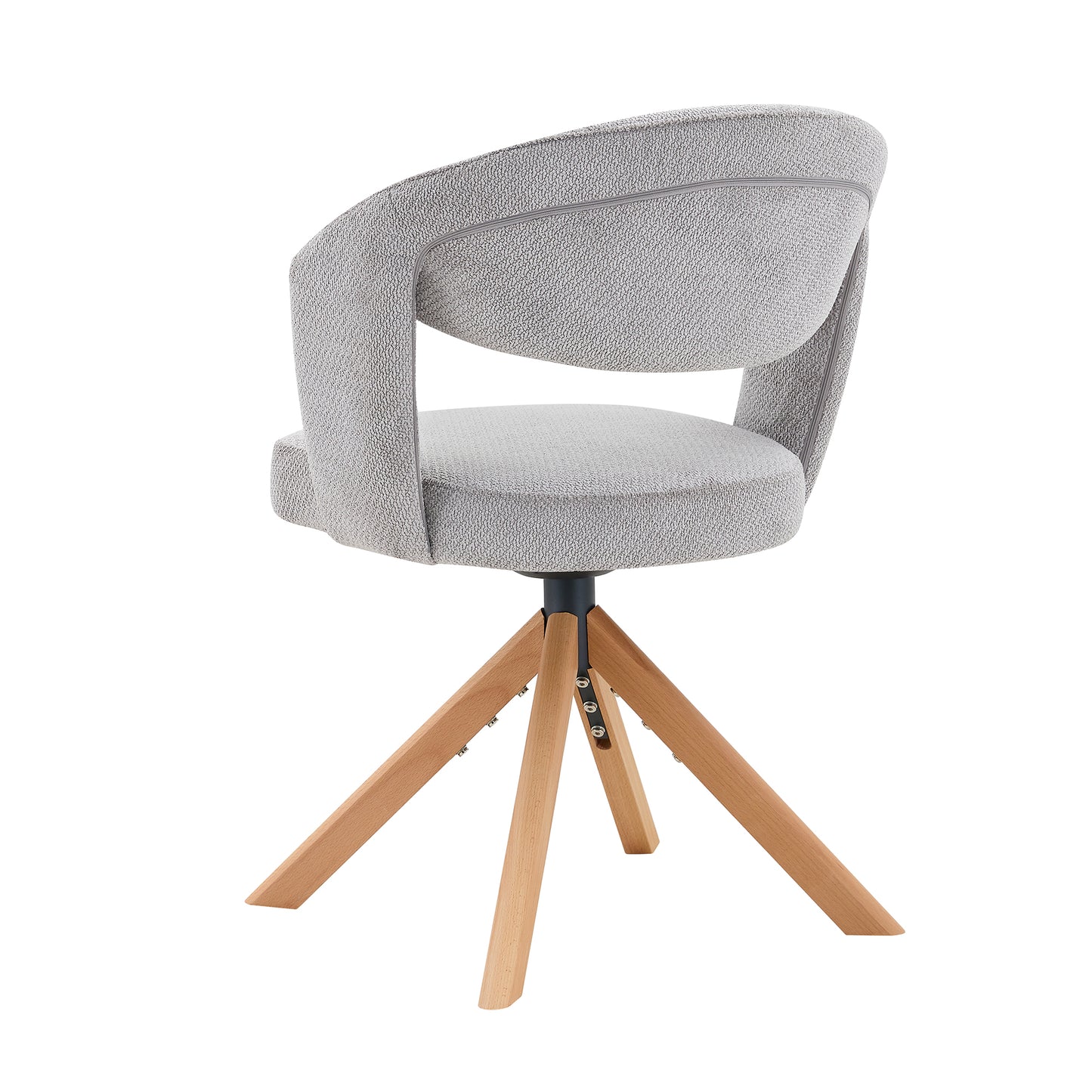 2er-Set Retro-Luxus-Drehstühle Esszimmerstühle aus Strukturstoff Grau mit Massivholzbeinen 360 Grad drehbar gepolstert mit Rückenlehne Höhe 81,5 cm