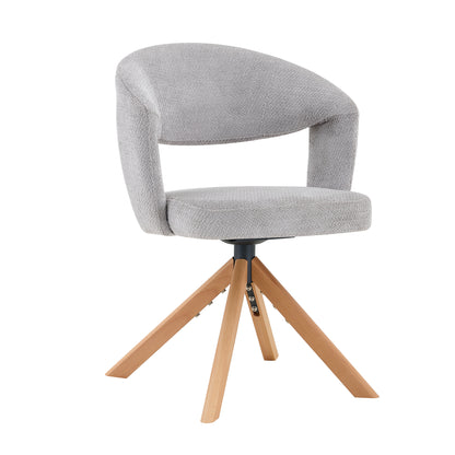 2er-Set Retro-Luxus-Drehstühle Esszimmerstühle aus Strukturstoff Grau mit Massivholzbeinen 360 Grad drehbar gepolstert mit Rückenlehne Höhe 81,5 cm