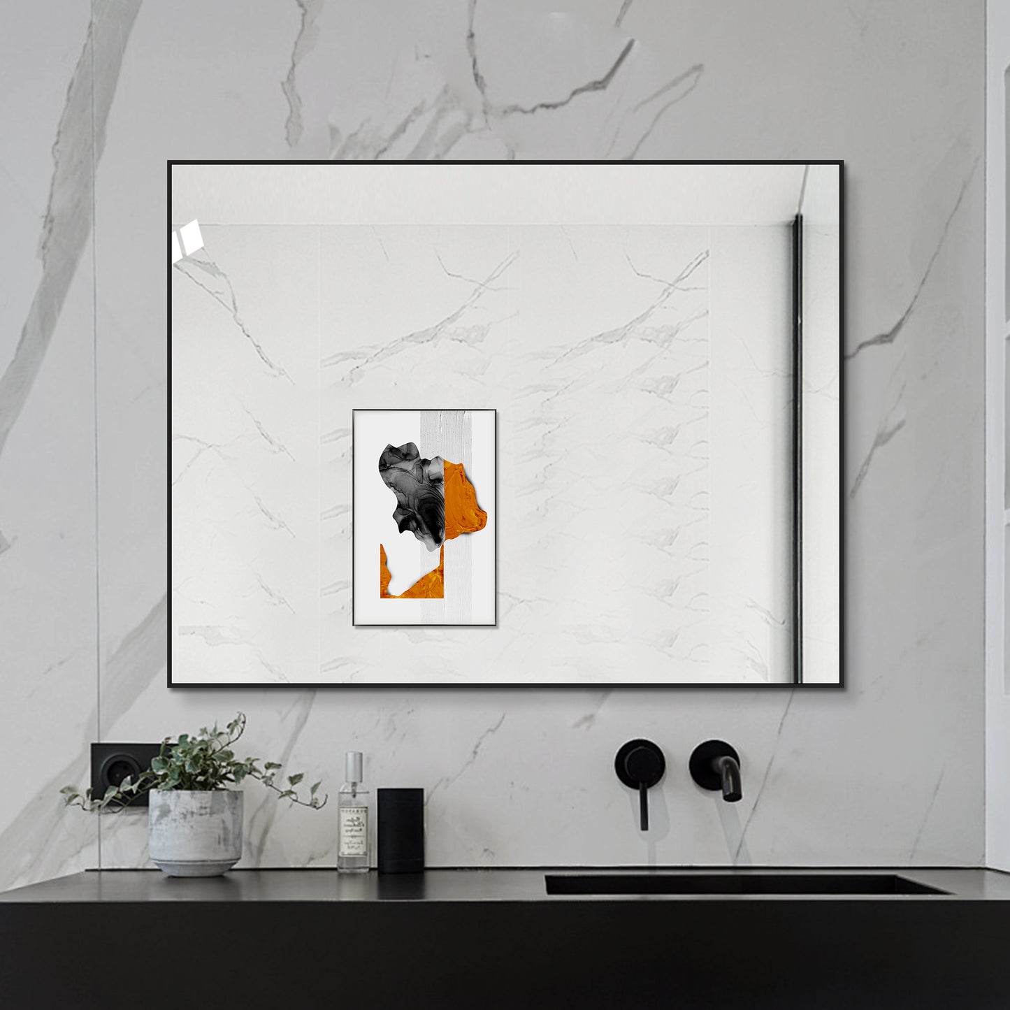 70x90 cm Badezimmerspiegel mit schwarzem Aluminiumrahmen, kupferfreier HD-Spiegel, horizontal & vertikal montierbar für Bad, Flur & Ankleidezimmer