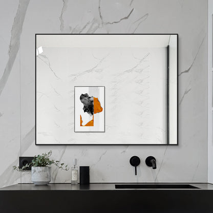 70x90 cm Badezimmerspiegel mit schwarzem Aluminiumrahmen, kupferfreier HD-Spiegel, horizontal & vertikal montierbar für Bad, Flur & Ankleidezimmer