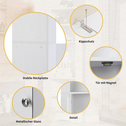Badschrank, Badmöbel, Eckschrank mit zwei Ablagefächern, offenes Fach mit verstellbarem Einlegeboden,36.5 x 36.5 x 155 cm, weiß