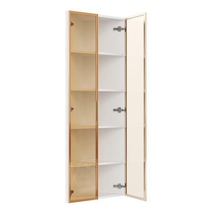 Eckvitrine 62x35x160cm Weiß mit LED – Staubgeschützte Glasvitrine aus Sicherheitsglas & MDF, moderner Eckschrank mit Soft-Close-Türen