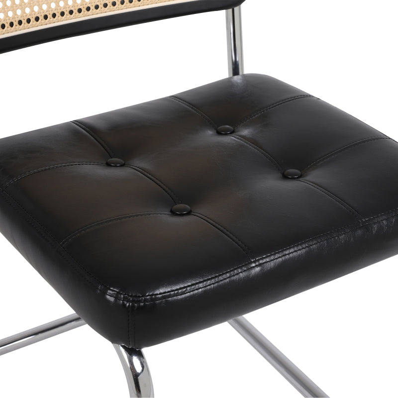 Mittelalterliche moderne Esszimmerstühle, ein Satz von 2-Rattan Esszimmerstühlen mit weichen gepolsterten Kunstlederelementen, armlose Mesh Rückenlehne Rattan Stühle, Metall Chrom Beine(Black)