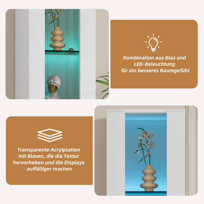 multifunktionale Vitrine, Glastrennwand, LED-Farbwechsel Licht, schlichtes Design, weiß