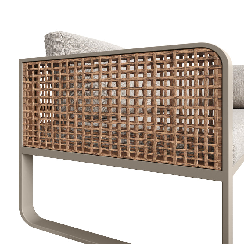 Garten-Lounge-Set, Rattan-Möbel-Set für 6-7 Personen, Ecksofa mit verzinktem Eisengestell, verstellbare Beine, inklusive aller Sitz- und Rückenkissen, beige