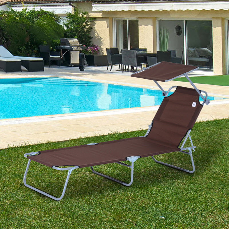 Sonnenliege Gartenliege klappbar mit Sonnenschutz Braun 187x58x36 cm für Terrasse & Balkon