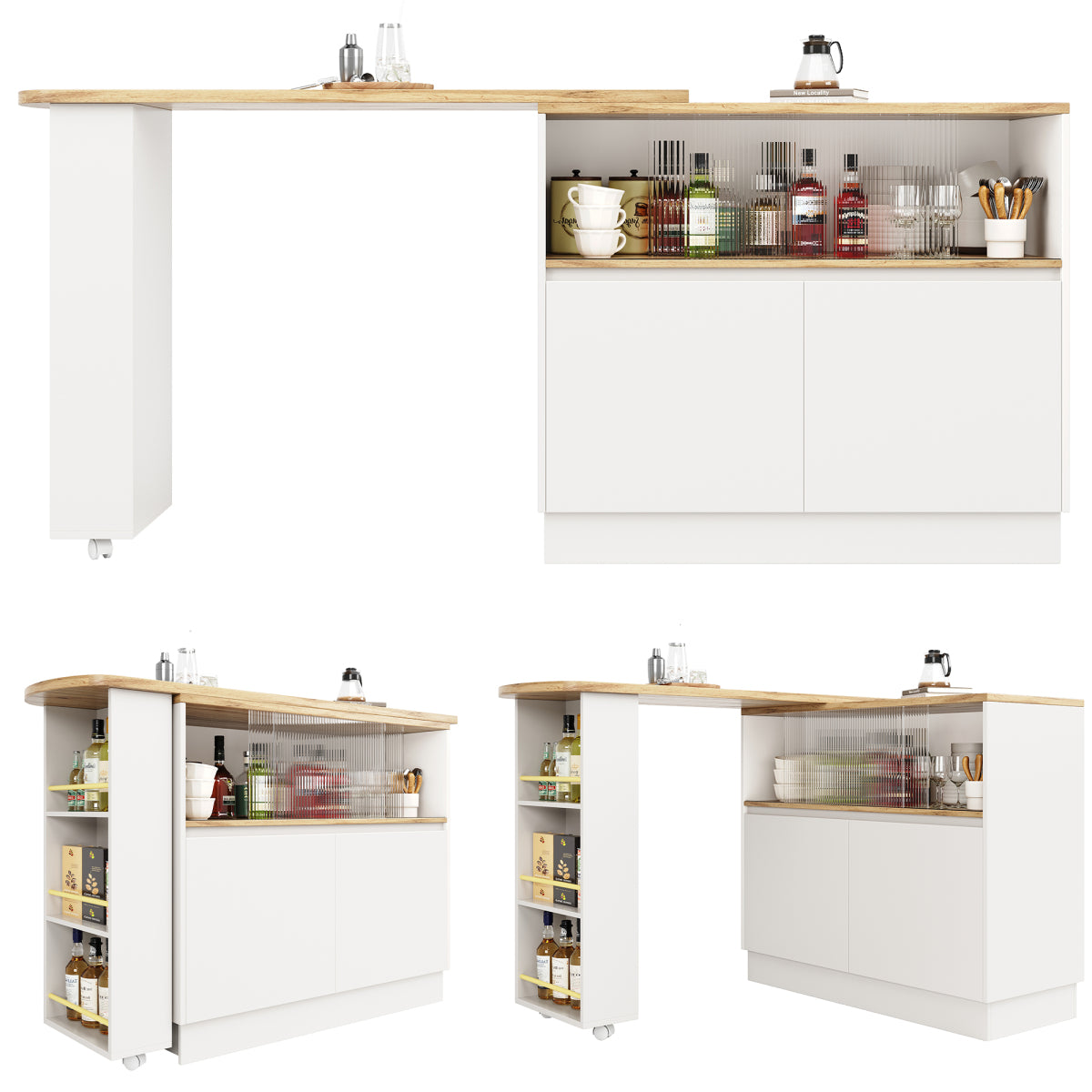 (N620P20771617W)Um 360° drehbare Essbar (Hauptkörper 90 x 45 x 100 cm), modernes, einfaches, multifunktionales, drehbares Sideboard mit Ablageflächen und Glas, geeignet für Küchen und Restaurants