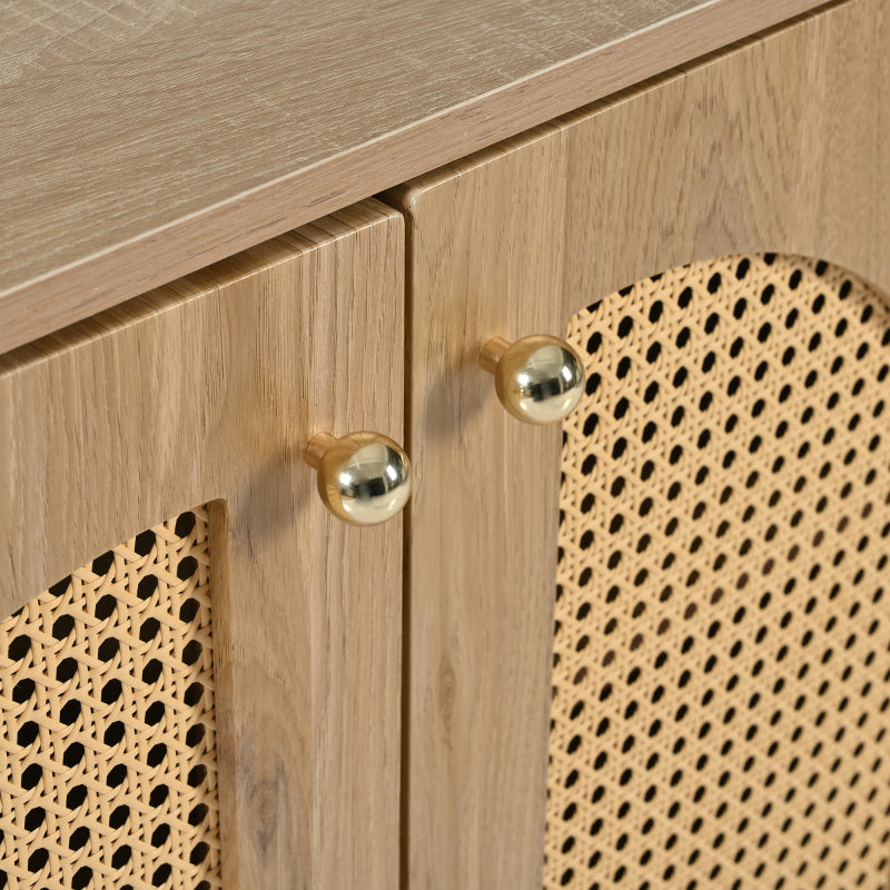 Modernes Sideboard im minimalistischen Stil 4-Rattantür, Metallgriff einfaches Buffetschrank für Esszimmer, Wohnzimmer, Küche (Naturholz)