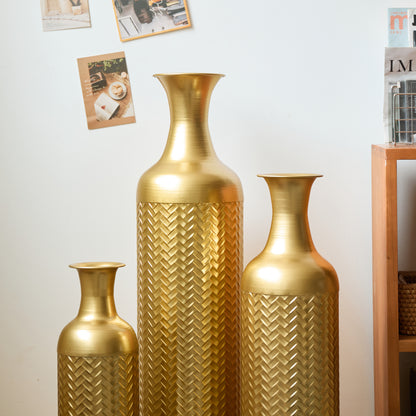 3er Set Bodenvase Metall, Gold, Retro Stil, Hohe Dekovasen 83/65/50 cm