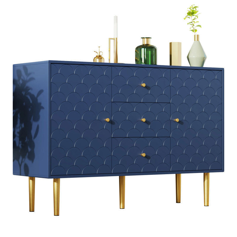 Kommode mit 2 Türen und 3 Schubladen, Verstellbare Ablage, für Wohnzimmer Schlafzimmer, Marineblau-H82/B120/T40 cm