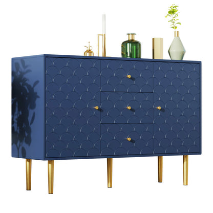 Kommode mit 2 Türen und 3 Schubladen, Verstellbare Ablage, für Wohnzimmer Schlafzimmer, Marineblau-H82/B120/T40 cm