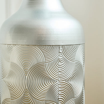 3er Set Bodenvase Silber, Metall, Wellenmuster, Hohe Übertöpfe 83/66/50 cm