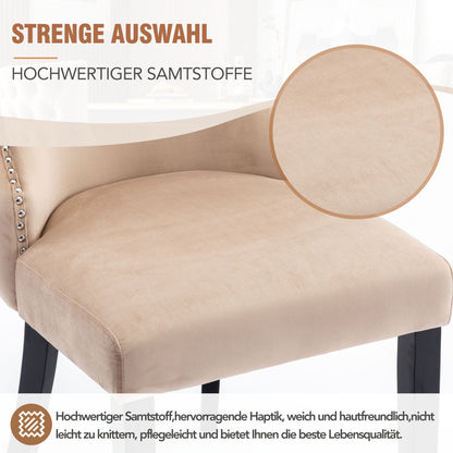 4-Fußstuhl, Stuhl Beige Samt Esszimmerstuhl, mit Knopfsteppung, Gestell aus Massivholz, Beige(Set, 4 St)