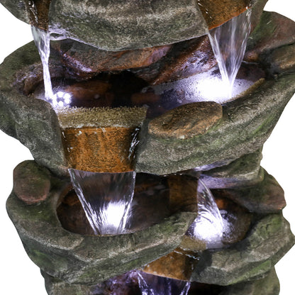 40.5inches High Rocks Outdoor Water Fountain with LED Lights
