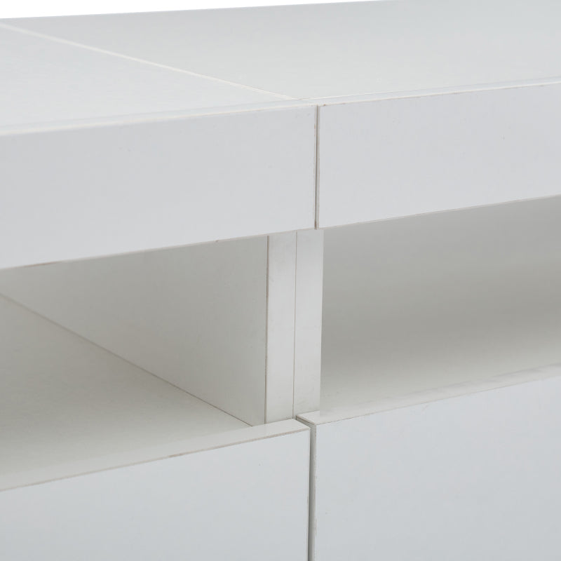 Weißer Hochglanz-TV-Schrank mit LED-Beleuchtung und Stauraum, weißes niedriges Paneel, bietet Platz für 80-Zoll-Fernseher, TV-Unterschrank mit herunterklappbarer Schranktür, 190 x 24 x 40 cm