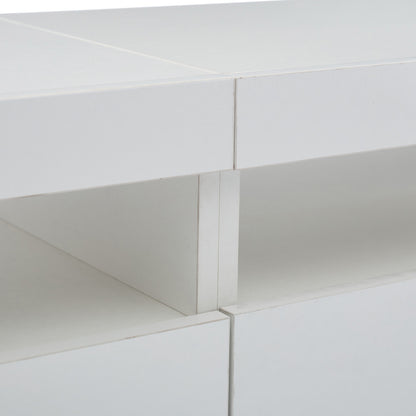 Weißer Hochglanz-TV-Schrank mit LED-Beleuchtung und Stauraum, weißes niedriges Paneel, bietet Platz für 80-Zoll-Fernseher, TV-Unterschrank mit herunterklappbarer Schranktür, 190 x 24 x 40 cm