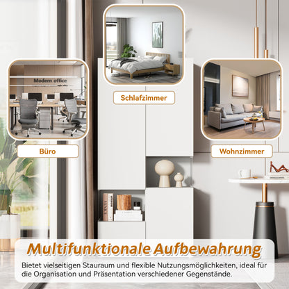 Vitrine mit LED-Beleuchtung, Hochschrank mit transparentes Acryl, für Wohnzimmer Büro Küche, offene Lagerung, Weiß